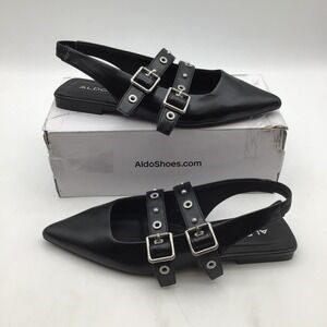 ALDO Lotheillan Black Studded Buckle Pointed Toe Slingback Flats Women US 10 NEW